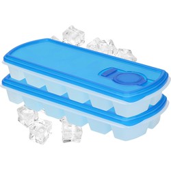 Voordeelset van 2x stuks iJsblokjes/ijsklontjes maken bakjes met afsluit deksel blauw 26 cm - IJsblokjesvormen