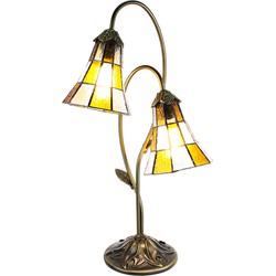 LumiLamp Tiffany Tafellamp  35x18x61 cm  Beige Bruin Kunststof Glas Tiffany Bureaulamp