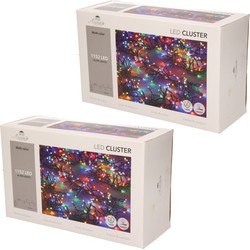 Set van 2x stuks clusterverlichting gekleurd buiten 1152 lampjes met timer kerstverlichting - Kerstverlichting kerstboom