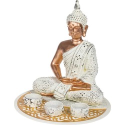 Boeddha beeld met waxinelichthouders voor binnen 29 cm - Beeldjes
