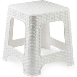 Plasicforte opstapje/krukje - wit - rotan kunststof - 32 x 32 x 30 cm - Huishoudkrukjes