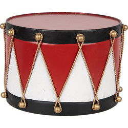 Clayre & Eef Kerstdecoratie Trommel 27x27x17 Rood Wit Metaal