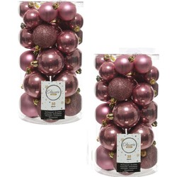 60x Kunststof kerstballen glanzend/mat/glitter oud roze kerstboom versiering/decoratie - Kerstbal