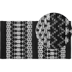 SOKUN - Laagpolig vloerkleed - Zwart - 80 x 150 cm - Leer