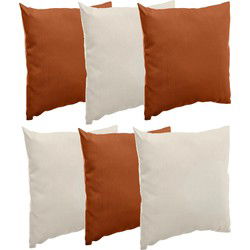 Bank/sier/tuin kussens voor binnen/buiten set 6x stuks beige/terra bruin 40 x 40 cm - Sierkussens