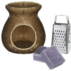 Ideas4seasons Amberblokjes/geurblokjes cadeauset - lavendel - inclusief geurbrander en mini rasp - Geurbranders