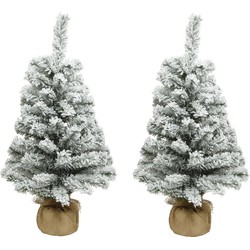 2x stuks kunstboom/kunst kerstboom met sneeuw 60 cm kerstversiering - Kunstkerstboom