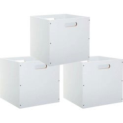 5Five Opbergmand/kastmandje - 3x - Wit - 31 x 31 x 31 cm - 29 liter - Vakkenkast manden - hout - Opbergmanden