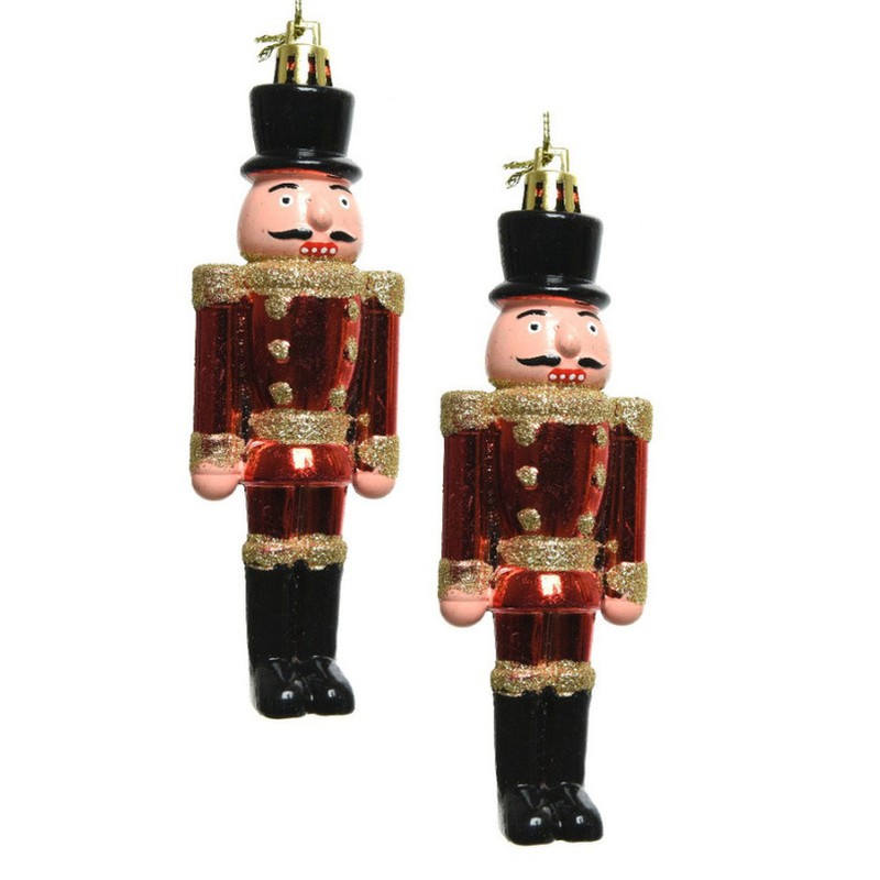 2x Kerstboomversiering notenkraker pop/soldaat ornamenten 9 cm - Kersthangers - 