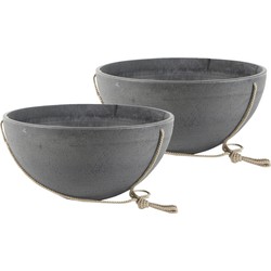 2x stuks hangende bloempot/plantenpot schaal van gerecycled kunststof donkergrijs D25 en H12 cm - Plantenpotten