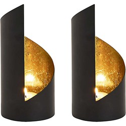 SVJ Windlichten Rond - 8 x 8 x 18 cm - Metaal - Zwart/Goud - Set van 2