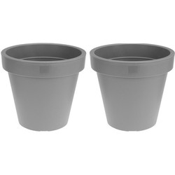 2x Licht grijze plantenpot 25 cm - Plantenpotten