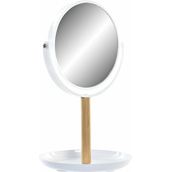 Items Make-up spiegel op standaard - rond - bamboe - wit - 34 cm - Make-up spiegeltjes
