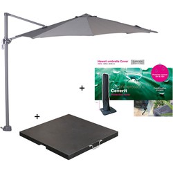 Garden Impressions Hawaii zweefparasol S Ø300 - donker grijs/licht grijs met 60 kg parasolvoet en parasolhoes