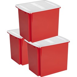 Sunware - Set van 3x opslagbox kunststof 45 liter rood 45 x 36 x 36 cm met deksel - Opbergbox