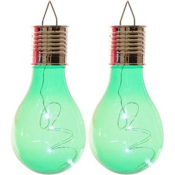 2x Buitenlampen/tuinlampen lampbolletjes/peertjes 14 cm groen - Buitenverlichting