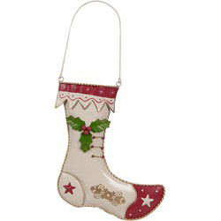 Clayre & Eef Kerstdecoratie Beeld Kerstsok Beige Metaal