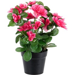 Azalea Kunstbloemen - in pot - rood/roze - H25 cm - Kunstplanten