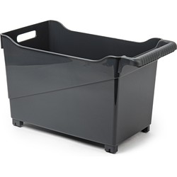 Plasticforte opberg Trolley Container - zwart - op wieltjes - L45 x B24 x H27 cm - kunststof - Opberg trolley