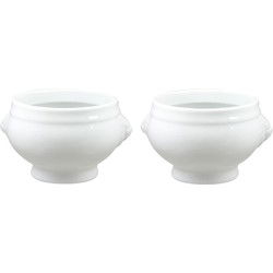 Set van 8x stuks witte soepkommen met leeuwenkop van porselein 12 cm rond - Kommetjes