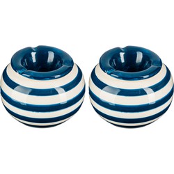 Set van 2x stuks terras asbakken/stormasbakken rond keramiek 12 x 7,5 cm blauw met streep - Asbakken