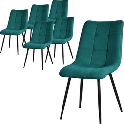 Eetkamerstoelen set van 6 petrol keukenstoelen met polyester bekleding en stalen poten ML design