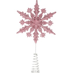 Kunststof kerstboom 3D sneeuwvlok piek glitter roze 20 cm - kerstboompieken