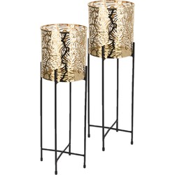 Set van 2x stuks plantenpot goud op metalen standaard - 45 cm hoogte - Plantenpotten