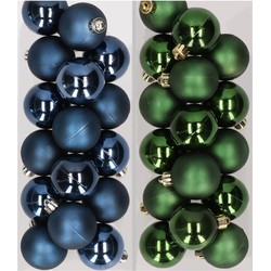 32x stuks kunststof kerstballen mix van donkerblauw en donkergroen 4 cm - Kerstbal