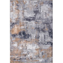 Vercai Rugs Cashmere Collectie - Laagpolig Vloerkleed - Zacht Tapijt met Modern Ontwerp - Polyester - Grijs / Goud - 160x230 cm