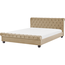 Beliani AVALLON - Tweepersoonsbed-Beige-Fluweel