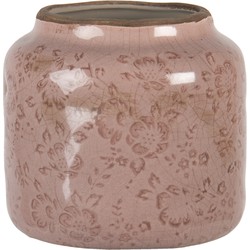 Clayre & Eef Bloempot  Ø 14x13 cm Roze Keramiek Rond Bloempot binnen