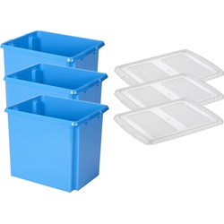 Sunware - Set van 3x opslagbox kunststof 45 liter blauw 45 x 36 x 36 cm met deksel - Opbergbox
