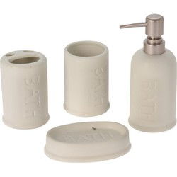Badkameraccessoires - 4-delig - wit - mat - polystone - zeeppompje - Badkameraccessoireset