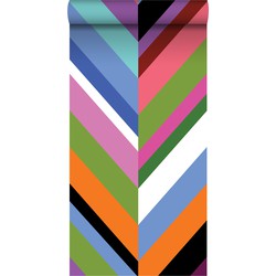 ESTAhome XXL behang zigzag motief groen, roze, paars en blauw - 50 x 900 cm - 158912