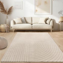 Laagpolig Japandi Vloerkleed Aubela - Boomstam Design - Creme - 80x250 cm