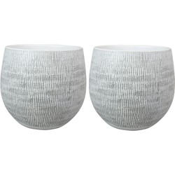 2x stuks plantenpotten/bloempotten in een strakke Modern design look wit/zwart Dia 26 cm en Hoogte 2 - Plantenpotten