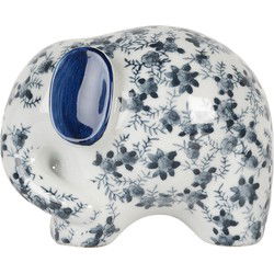 Clayre & Eef Decoratie Beeld Olifant Wit Blauw Keramiek