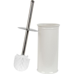 Clayre & Eef WC Borstel met Houder  Ø 11x24 cm Wit Keramiek Rond Toiletborstelhouder