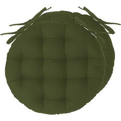Atmosphera Stoelkussens rond - 2x - olijfgroen - katoen - 38 x 6.5 cm - wicker zitkussen - tuinstoelkussens