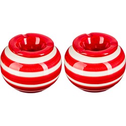 Set van 2x stuks terras asbakken/stormasbakken rond keramiek 12 x 7,5 cm rood met streep - Asbakken