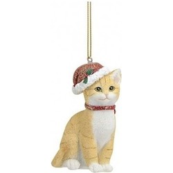 Kersthangers beige katten met kerstmuts 9 cm kerstversiering - Kersthangers