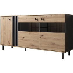 Meubella Dressoir Marcos - Eiken - Antraciet - 165 cm - met glas