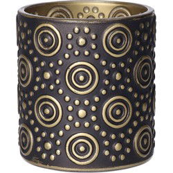 Countryfield theelichthouder/kaarsenhouder - zwart/goud - H8 cm - Waxinelichtjeshouders