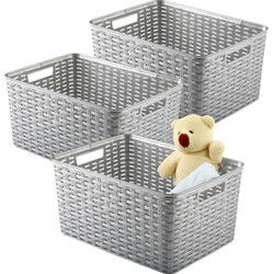 Plasticforte Opbergmand - 3x - Kastmand - rotan kunststof - zilvergrijs - 18 Liter - 29 x 39 x 20 cm - Opbergmanden