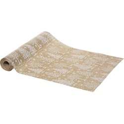 Kerst thema diner tafelloper - beige/wit - 28 x 300 cm - Tafellakens