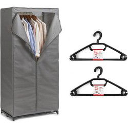 Mobiele kledingkast met kleding hangers - enkele stang - kunststof - grijs - 50 x 160 x 75 cm - Campingkledingkasten