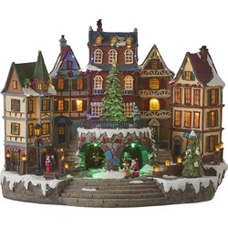 LuVille Kerstdorp Miniatuur Dorpsplein - L42 x B25 x H32 cm