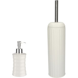 WC-/toiletborstel en houder 40 cm met zeeppompje 270 ml wit - Badkameraccessoireset