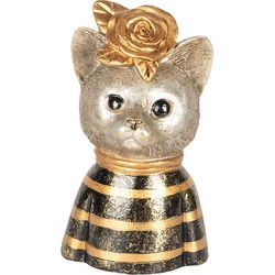 Clayre & Eef Decoratie Beeld Kat 11x9x18 cm Goudkleurig Bruin Kunststof